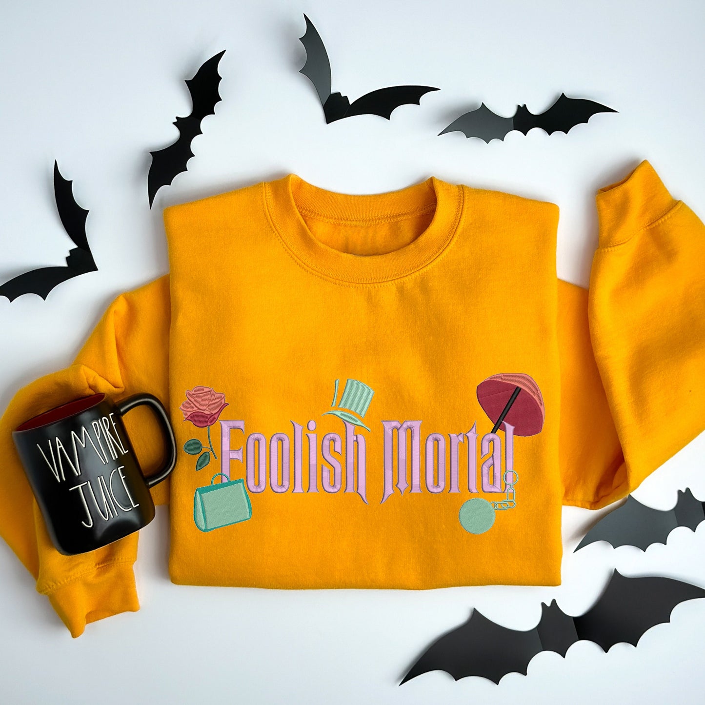 Embroidered Foolish Mortals Sweater