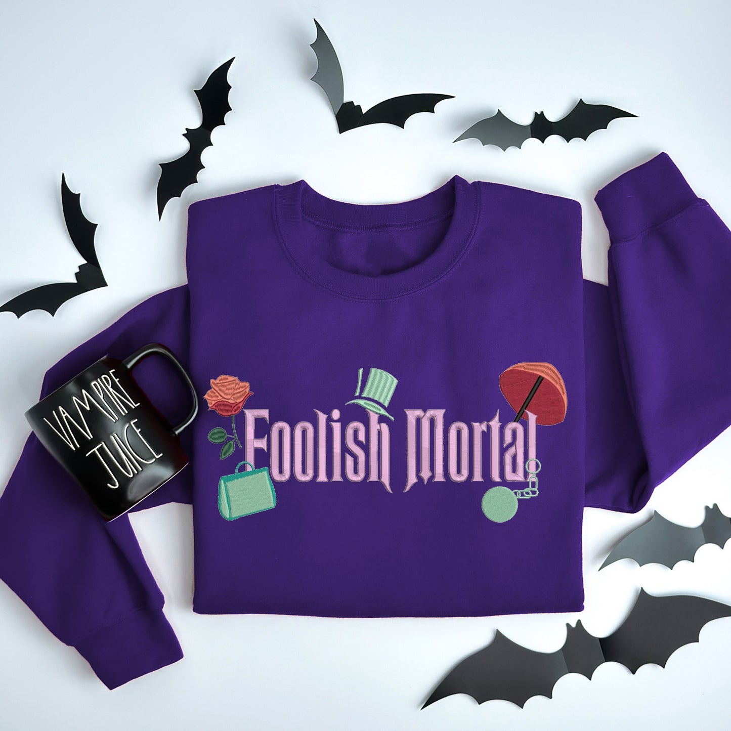 Embroidered Foolish Mortals Sweater