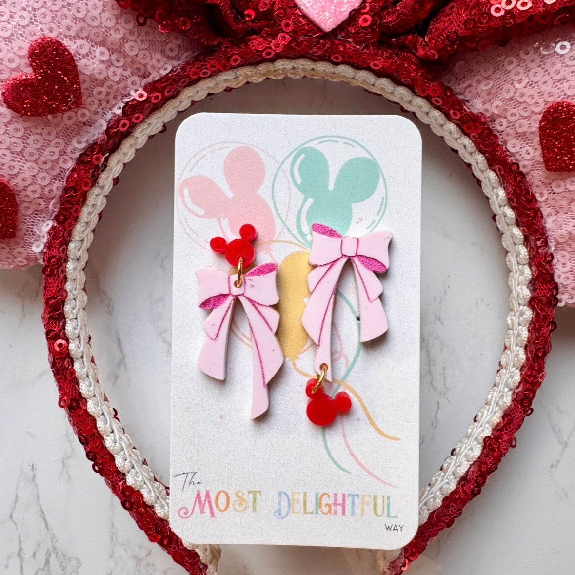 Mickey Sweetheart Bow Drop Earrings