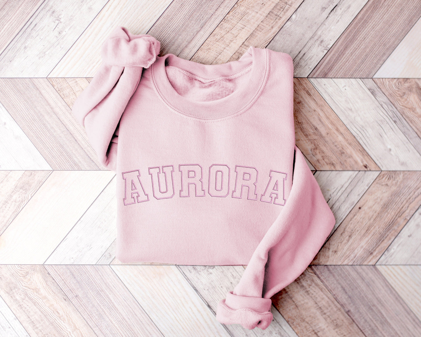 Aurora Collegiate Block Letter Sweatshirt – Minimalist Princess-Inspired Crewneck