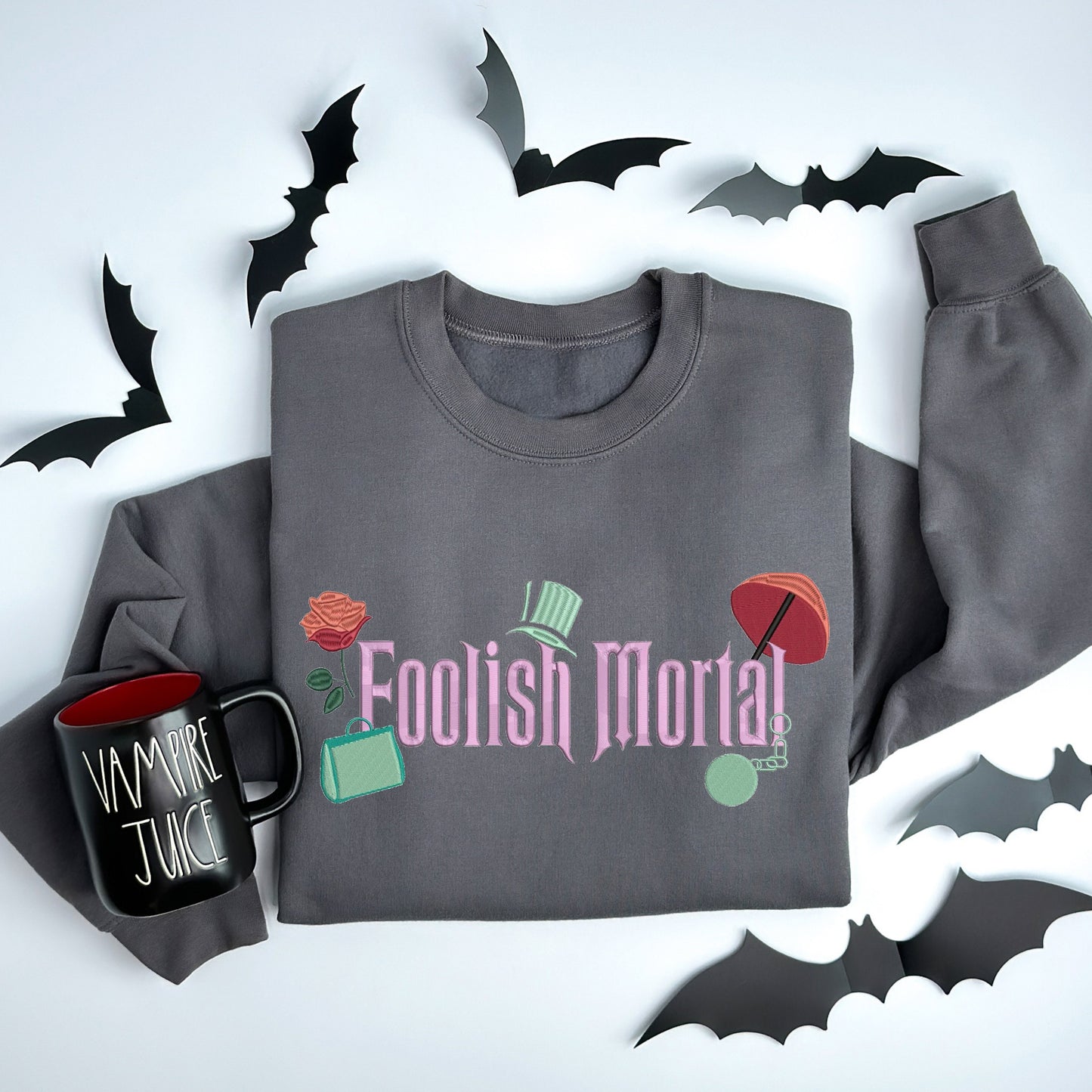 Embroidered Foolish Mortals Sweater