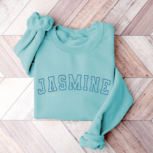 Jasmine Collegiate Block Letter Sweatshirt – Minimalist Princess-Inspired Crewneck