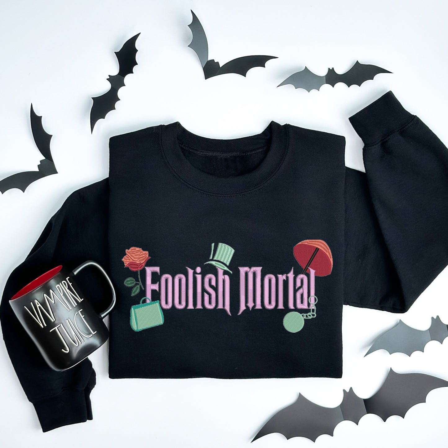 Embroidered Foolish Mortals Sweater