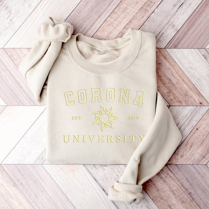 Corona University Collegiate Sweatshirt – Minimalist Princess-Inspired Crewneck